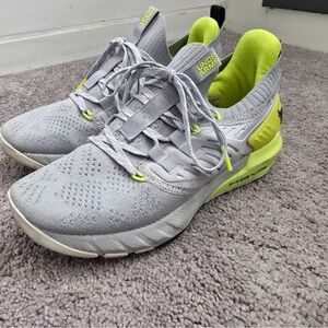 Under Armour Grey Knit Running Shoes with Neon Yellow Accents